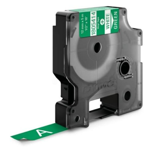 Dymo Banda de vinil alb pe verde (1805414), 12mm, laminat