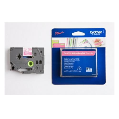 Brother Banda de inscriptionare alb pe Roz mat (TZEMQP35), 12mm, laminat